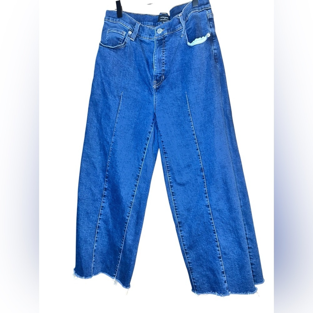 Banana Republic Wide Leg Jeans High Rise Raw Hem Seam Front Blue 14